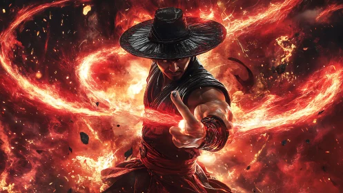 Fire-wielding warrior unleashes swirling inferno power.