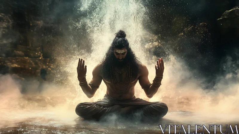 Mystic river meditation beneath a shimmering water veil.