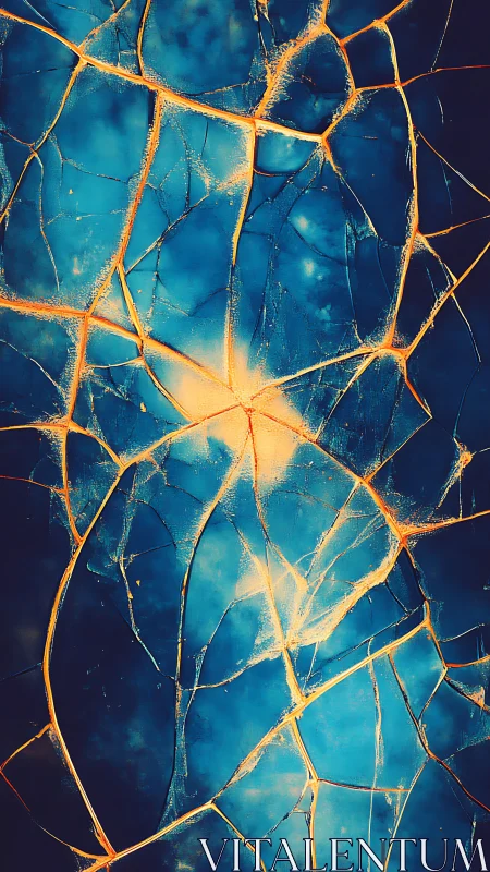 Shattered skyglass veins glowing with molten sunrise seams.