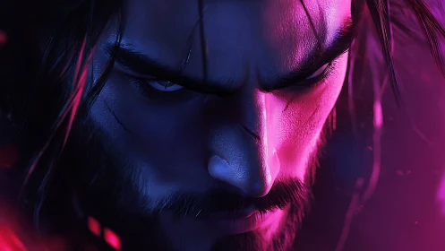 Close digital portrait shows male face under dual lighting