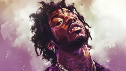 Portrait of soulful release in glowing pastel clouds.