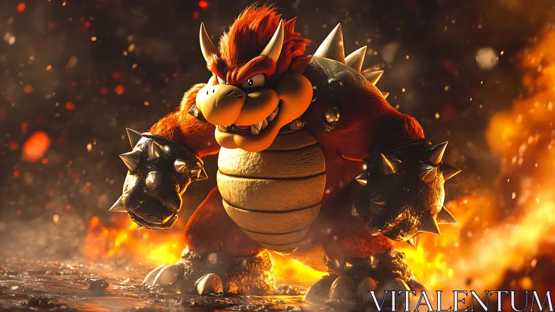 Fiery spiked beast rendered in cinematic 3D over lava field