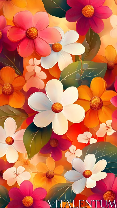 Multilayered Digital Floral Composition with Translucent Petals and Saturated Color Gradients