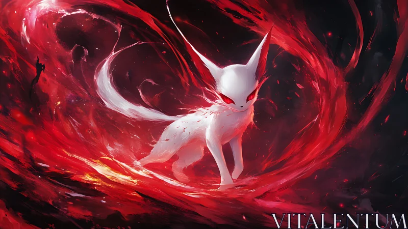 White spirit fox commands swirling crimson energy storm