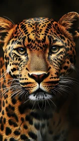 Golden-eyed leopard portrait with calm, watchful grace.