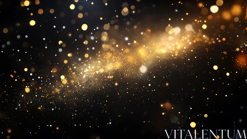 Golden and white bokeh particles form dense diagonal trail