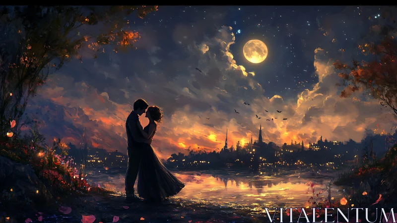 Romance Beneath the Full Moon's Golden Glow.