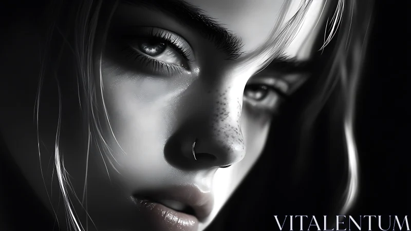 Luminous grayscale portrait captures pensive freckled gaze.