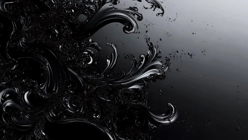 Liquid midnight swirls slipping into a calm silver void.