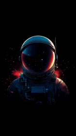 Solitary astronaut portrait with reflective starfield visor