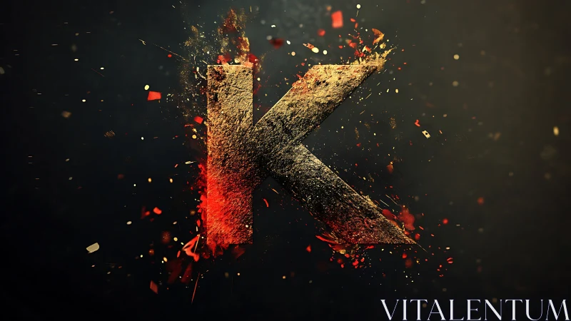 K-shaped ember monolith exploding through midnight dust.