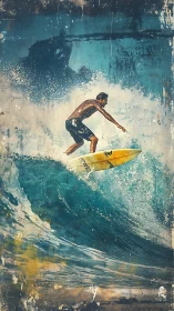 Textured surf action study in layered digital painting style.