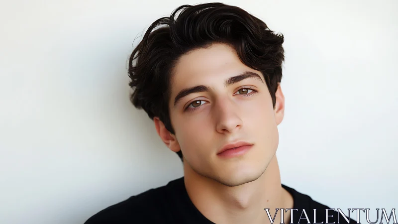 Softly lit portrait of a young man in calm contemplation