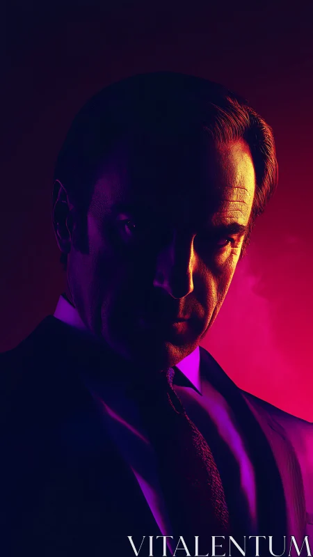 Dual-tone rim lighting isolates suited male portrait in shadow