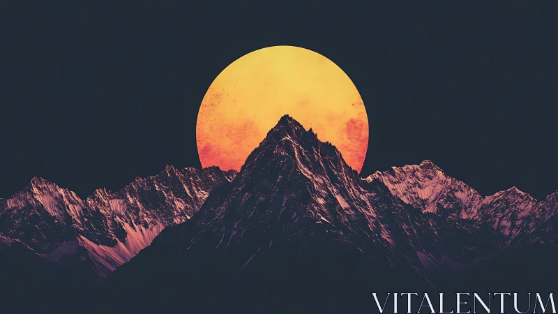 Midnight peaks glowing beneath a bold rising sun.