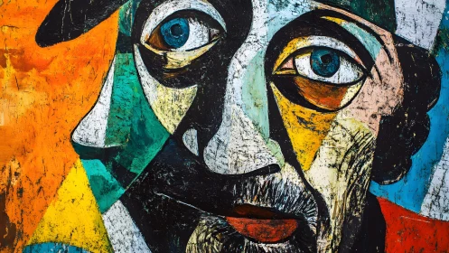 Abstract Cubist Portrait with Bold Colors and Expressive Features.