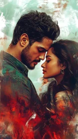 Digital Portrait: Intimate Dual-Figure Composition with Textured Painterly Overlay