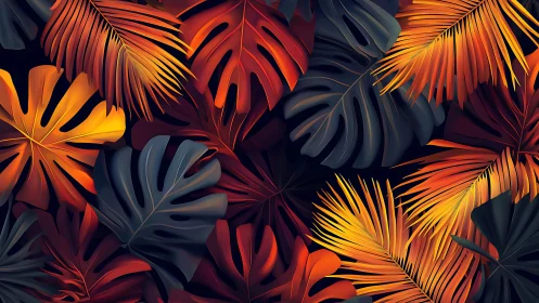 Tropical foliage glows in fiery sunset-inspired gradients