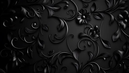 Black floral relief pattern forms intricate swirling composition