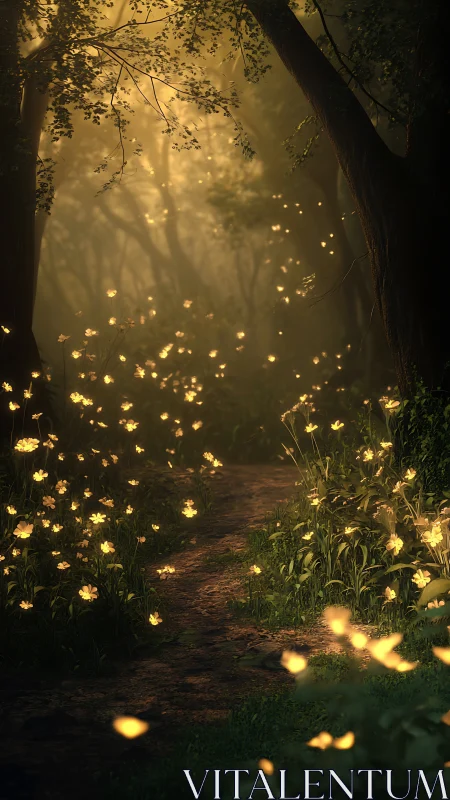 Enchanted Forest Path Glowing with Luminescent Flowers