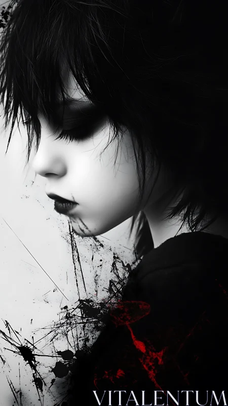 Ink-kissed silent profile dreams in monochrome gloom