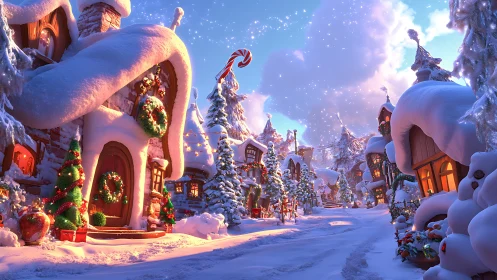 Snowy Christmas village glows with cozy holiday warmth