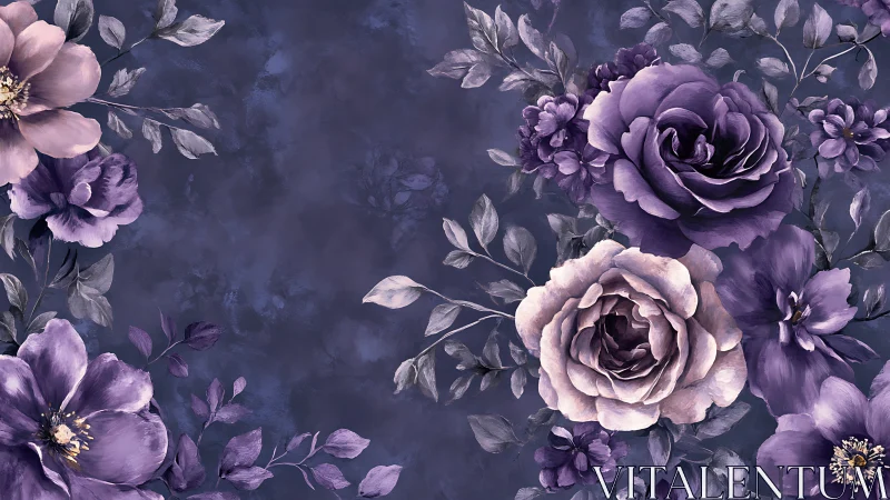 Purple Floral Composition Against Dark Blue Background