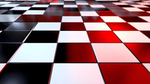 Modern checkered floor with glossy red, black, and white tiles.