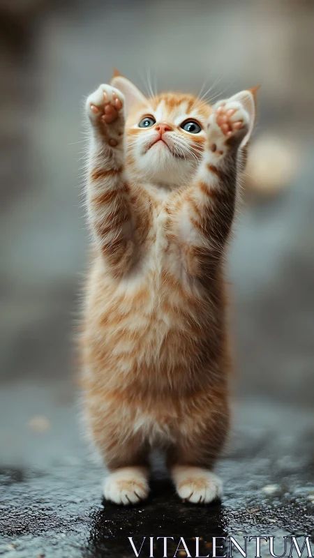 Ginger Whisker's Skyward Plea: An Orange Kitten's Adorable Surrender.