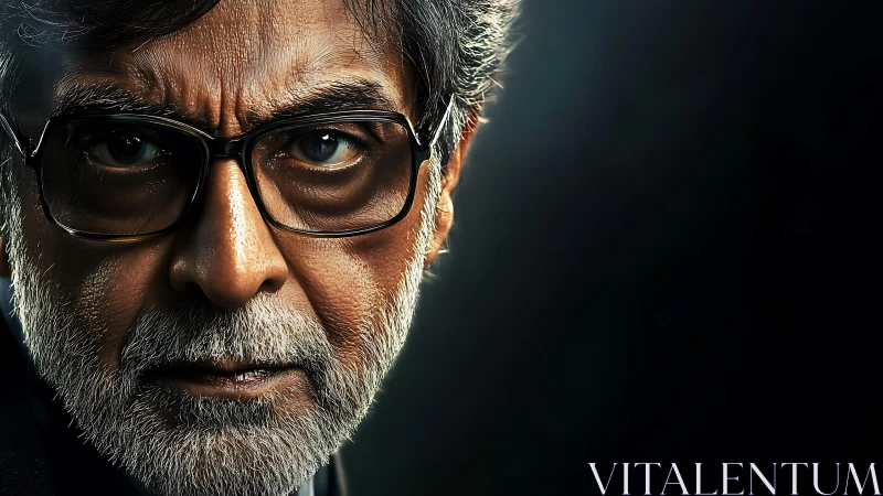 High contrast close-up portrait reveals aging male intensity