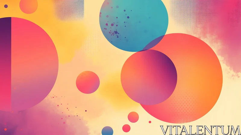 Orbiting color planets drift through a soft neon sunrise