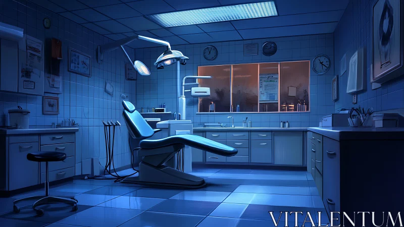 Quiet dental clinic glows softly in calm evening light