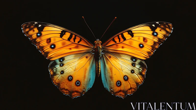 Radiant orange butterfly spreading bright wings in stillness.