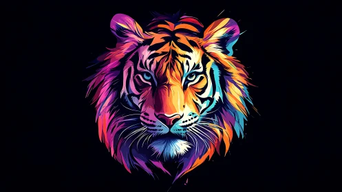 Neon tiger gaze glowing with bold, electric color energy.