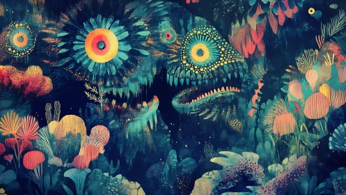 Glowing abyssal fish haunts a surreal neon reef dreamscape