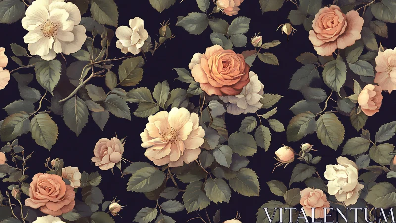 Vintage Blooms on Black: Romantic Floral Garden Elegance