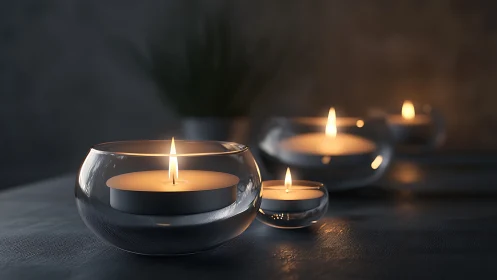 Whispers of candlelight drifting across glassy twilight.