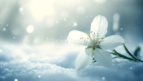 Delicate White Blossom in Winter Landscape with Soft Focus.
