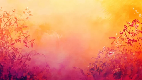 Sunlit floral silhouettes glow through warm gradient haze.