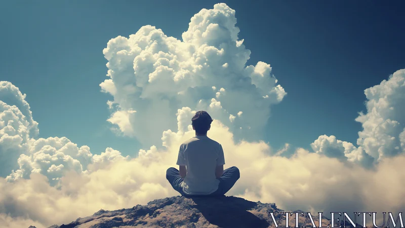 Cloud towers listen quietly as a lone dreamer meditates