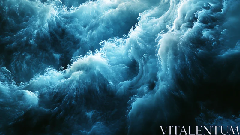 Storm-tossed teal waves surge through abstract ocean vortex.