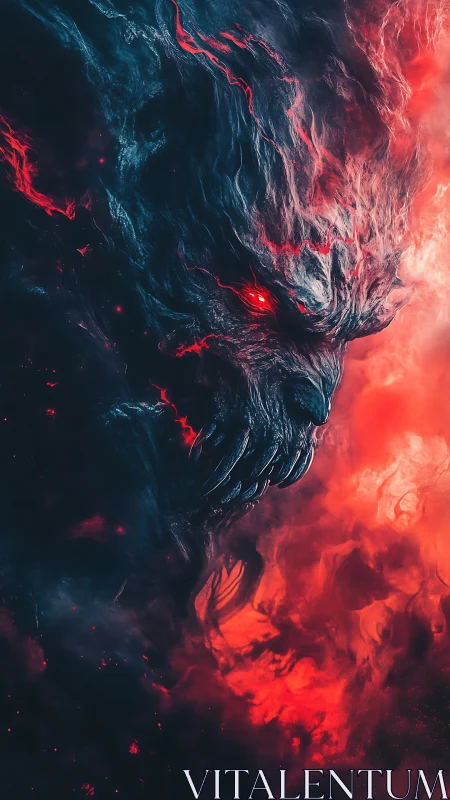 Infernal elemental demon portrait in red-black nebular flames