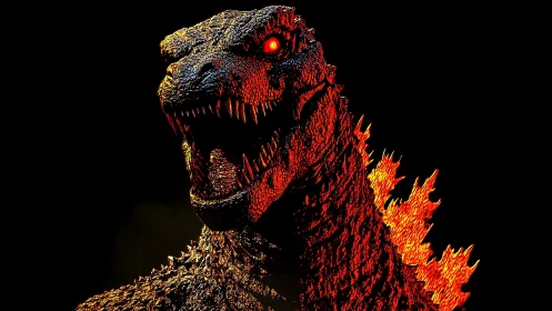 Volcanic kaiju portrait with thermally lit dorsal spines.