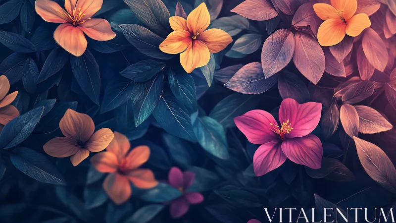 Luminous Floral Composition Against Deep Blue