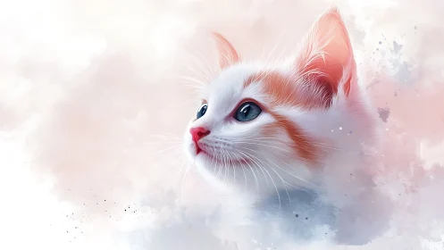 Digitally Rendered Feline Portrait with Gradient Wash Technique and Atmospheric Diffusion