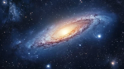 Spiral galaxy core glows amid dense starfield in deep space