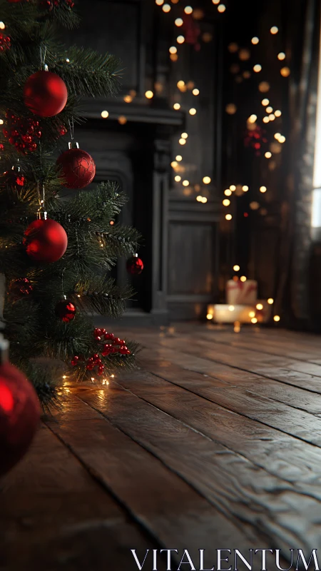 Cinematic close-up of red Christmas ornaments in shallow focus