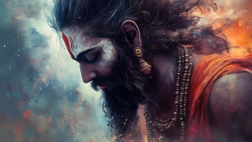 Fiery mystic bows inward as smoke and embers drift past