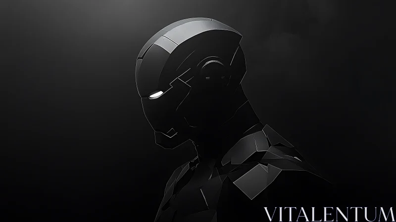 Dark armored android portrait in minimalist side profile.