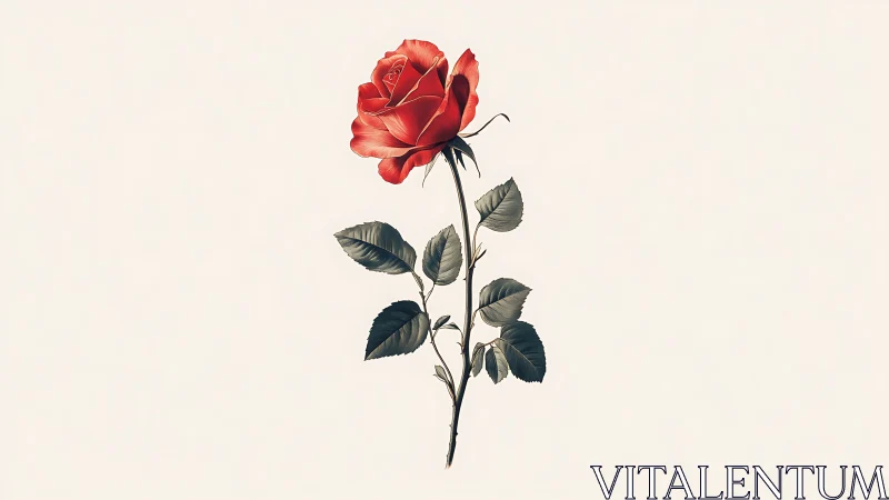 Single scarlet rose on soft cream, quietly stealing focus.